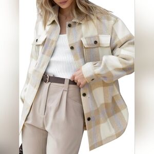 Stylish Beige Plaid Utility Jacket for Women